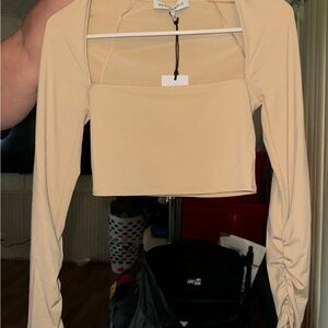 WEWOREWHAT  Beige Long Sleeve Bandeau Crop Top size Small